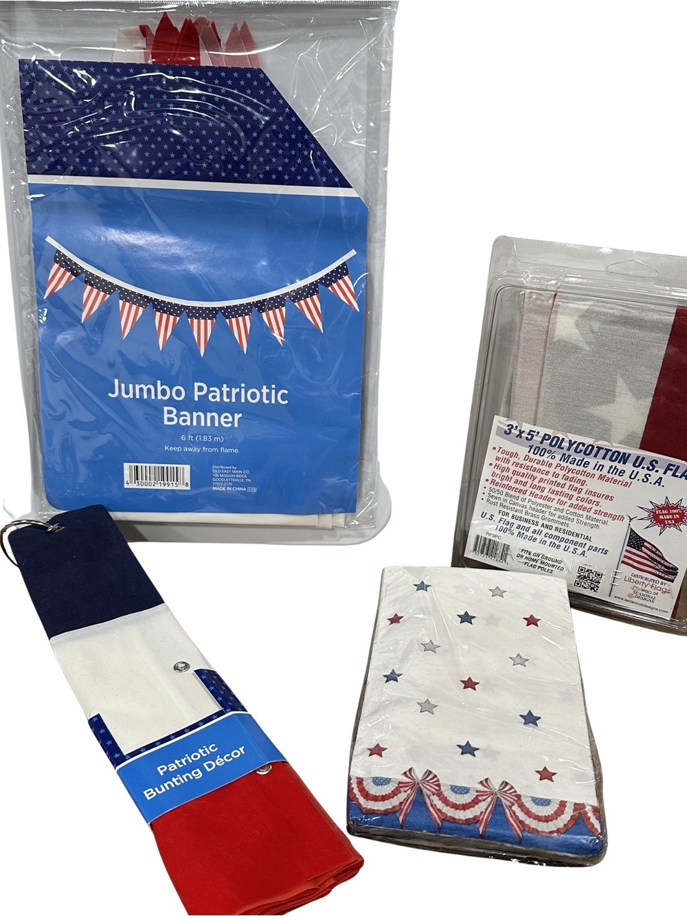 NEW Patriotic Party Bundle US Flag Bunting Decor Jumbo Flag Banner 4th of July